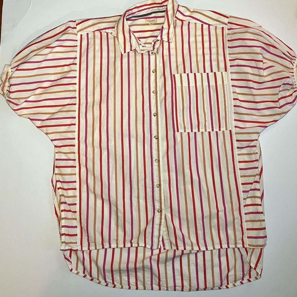 Boho Chic oversized Striped Puff Sleeve button down shirt women’s Small EUC - Picture 3 of 9